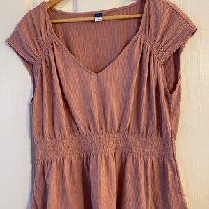 Old Navy Womens NWOT Mauve Pink Knit Stretch sleeveless Rouching top blouse Sz L